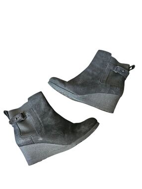 UGG Black Wedge Suede Ankle Boots with Buckle